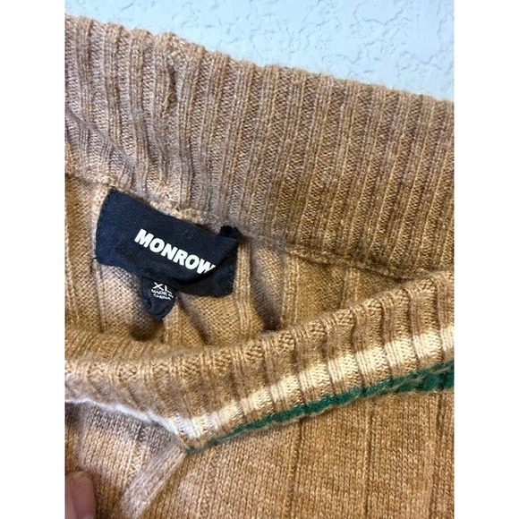 MONROW Wool Cashmere Ribbed Wide Leg Pants Camel Brown Green Stripe XL HB0325-11 - Picture 3 of 7